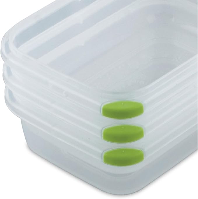 Sterilite Ultra-Seal 3.1 Cup Rectangle, Airtight Food Storage Container, Latching Lid, Microwave and Dishwasher Safe, Clear With Green Gasket, 12-Pack