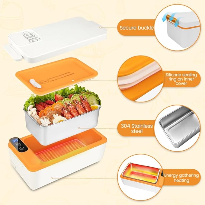 Cordless Electric lunch box, Battery Powered Heated Lunch Box，Food Heate 1L Adjustable heating time Comes with tableware and insulated bag Used for trucks, camping, offices