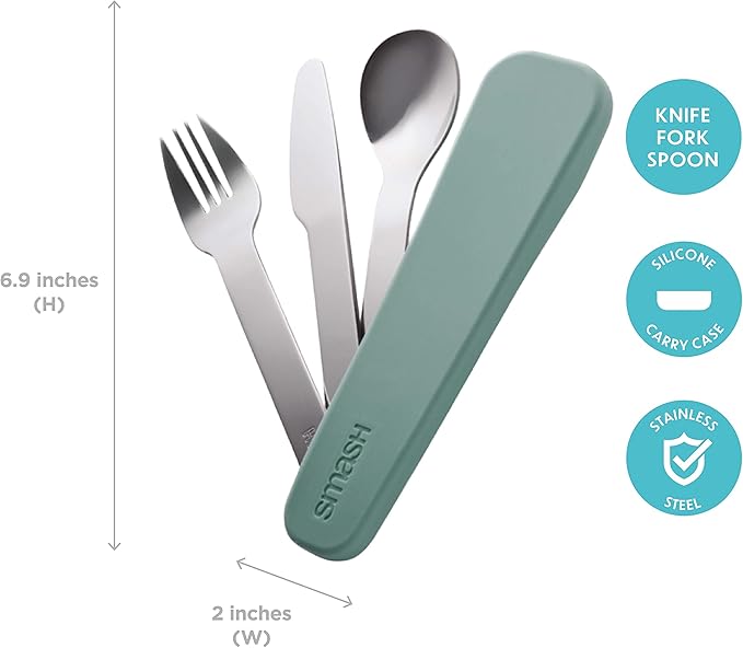 Eco-friendly Bento 7-Piece Lunch Kit - Blush color - Box with 3 compartments, Snack Box, 16.9 fl oz Bottle, 3 piece travel cutlery set. (Green)