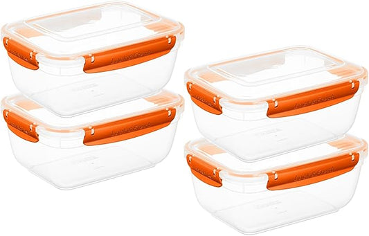 Superio Plastic Food Storage Containers with Airtight Lids, 4 Pack- 80 Oz, BPA Free, Leakproof, Stackable, Microwave, Dishwasher, Freezer Safe, Orange