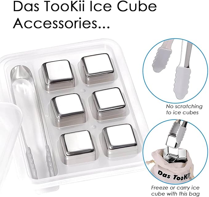 12 Pack Whiskey Stones Gift Set for Men, Das TooKii Stainless Steel Ice Cubes Chilling Stones Reusable, High Cooling Rocks Metal Ice Cube for Drinks Beverage Wine with Ice Tongs & Freezer Storage Box