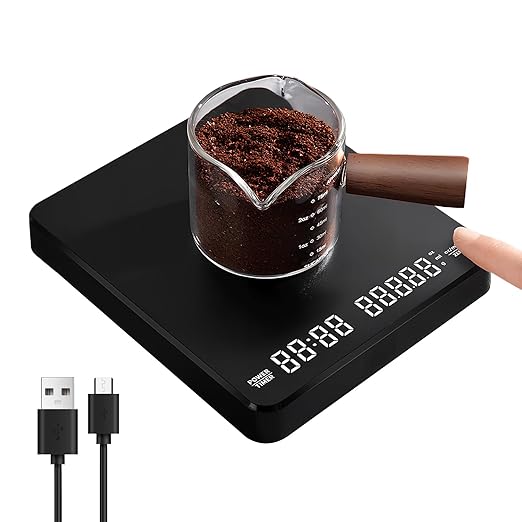 Mini Coffee Scale with Timer, Rechargeable Espresso Scale, 3kg/1g Accurate Scale for Espresso and Pour-Over Coffee, Portable Digital Kitchen Scale with Automatic Timing,Supports Precise Tare Function