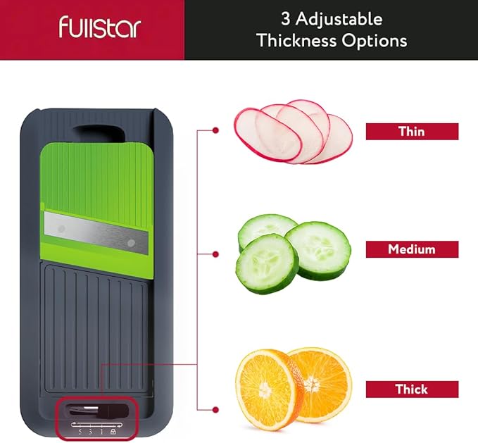 Fullstar All-in-1 Vegetable Chopper and Mandoline Slicer for Kitchen - Cheese Grater, French Fry Cutter, Cheese Slicer - Bonus Handheld Spiralizer Included (6 in 1, Gray/Green)
