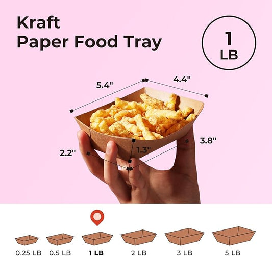 Fit Meal Prep [250 Pack 1 lb Paper Food Boats Heavy Duty Disposable Food Trays, Kraft Brown Nacho Tray for Parties Fairs Picnics Carnivals, Holds Sause Candies Nut Grease Resistant