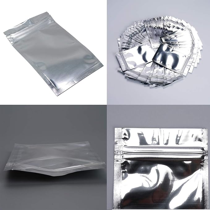 100 Pack Mylar Bags - 4x6 Inch Packing Pouch Bags Resealable Clear Zip Lock Food Storage Bags, Food Safe Plastic Aluminum Material - Silver
