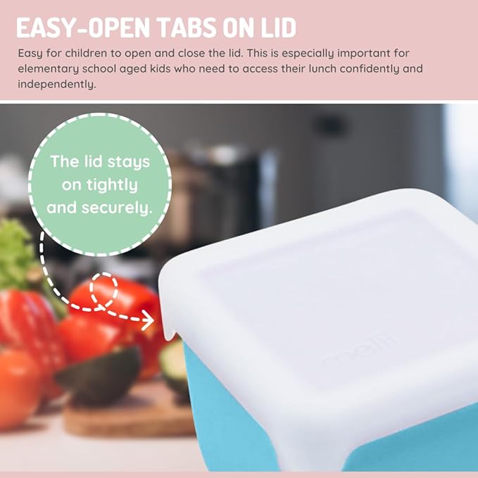 melii 100% Silicone Snack Container 2-Pack, 236ml/8oz per Container, Easy to Open Lid, Dishwasher, Microwave, Freezer safe, BPA Free - Blue and Mint