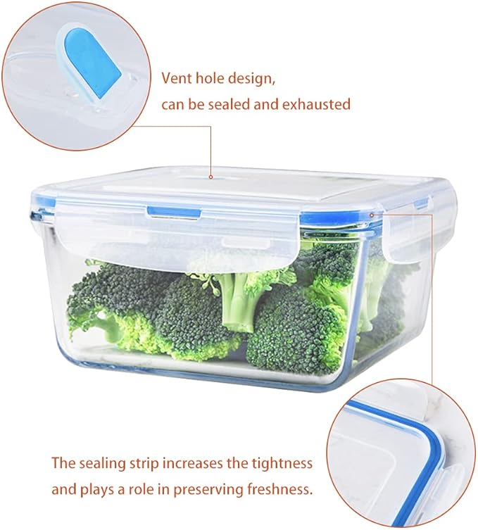 Extra Large Glass Storage Containers with Lids, Set-8-Piece Lunch Containers, Ideal for Storing Food, Vegetables, Fruits, Baking Cake & lot of other Tasty Food (Square)