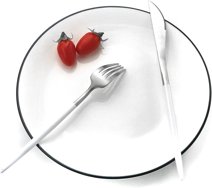 White Silver Flatware, Royal 20-Piece Matte White Handle 18/10 Stainless Steel Tableware Sets for 4 Including Forks Spoons Knives, Camping Silverware Travel Utensils Set Cutlery (White Silver)
