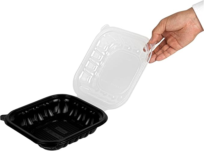 Restaurantware Thermo Tek 34 Ounce Clamshell Containers, 100 Disposable Take Out Boxes - Ventilated Lids, Microwavable, Black Plastic Meal Prep Containers, For Pastas, Salads, Or Sandwiches
