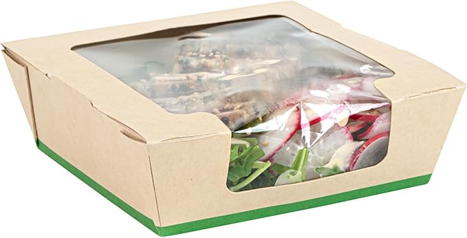 Restaurantware-Sustain 26 Ounce Sturdy Paper Take Out Boxes, 50 Disposable Take Out Food Containers - With PLA lining, Clear PLA Window, Bamboo Paper Containers, Compostable, Tab-Lock Design