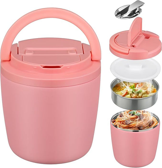 MAXSO Lunch Container 40 oz for Adults Stainless Steel Vacuum Insulated Food Jar, Soup Thermo for Hot Food Thermal Bento Box, Wide Mouth Leakproof Buckle Lid with Spoon - Pink