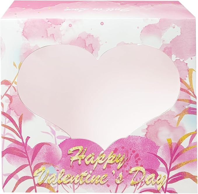 Bakepacker Valentine's Day 36pcs 10x10x5 Inches Pink Cake Boxes with Window 18-Packs, 10 Inch Cake Carrier (18 Cake Boxes +18 Cake Boards Included)