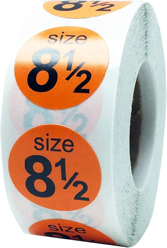 Shoe Size 8 1/2 Orange Stickers for Retail Clothing – 3/4 Inch Round, 500 Semi-Gloss Adhesive Labels Per Roll for Footwear Inventory, Organization, and Display – Made in The USA