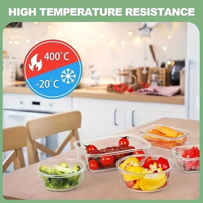 12pcs Glass Food Storage Containers with Lids, Meal Prep, Pantry Kitchen Storage Containers for Lunch, Leak Proof, Airtight Glass Lunch Bento Boxes for Microwave, Oven, Freezer And Dishwasher