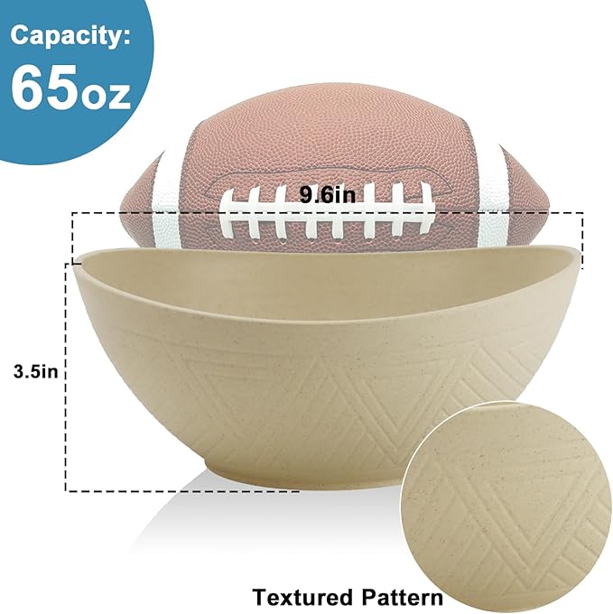 Large Bowls 65 OZ Wheat Straw Bowls Set of 4, Unbreakable Salad Bowl, Microwave & Dishwasher Safe, Kitchen Serving Bowl for Salad, Cereal, Soup and Oatmeal (Beige)