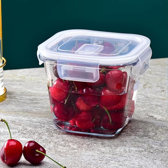 3.5Cup Glass Large Storage Container set, Glass Soup Container with Airtight Lids, Glass Food Prep Container, Leakproof Overnight Oats Jars, Microwave & Dishwasher Safe (2 Pack - Square)