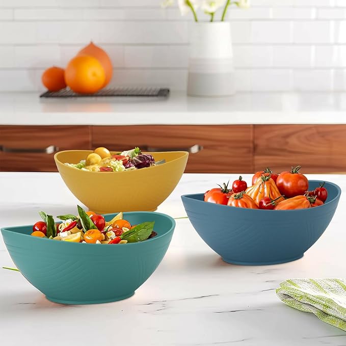 65 OZ Wheat Straw Bowls Set of 4, Large Unbreakable Salad Bowls, Microwave & Dishwasher Safe Serving Bowl, Kitchen Bowl Mixing Bowl for Salad, Cereal, Soup and Oatmeal (Multicolor)