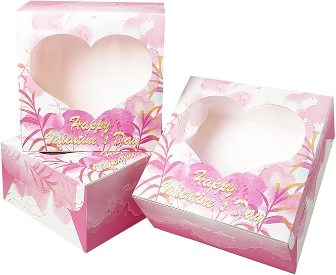 Bakepacker Valentine's Day 36pcs 10x10x5 Inches Pink Cake Boxes with Window 18-Packs, 10 Inch Cake Carrier (18 Cake Boxes +18 Cake Boards Included)