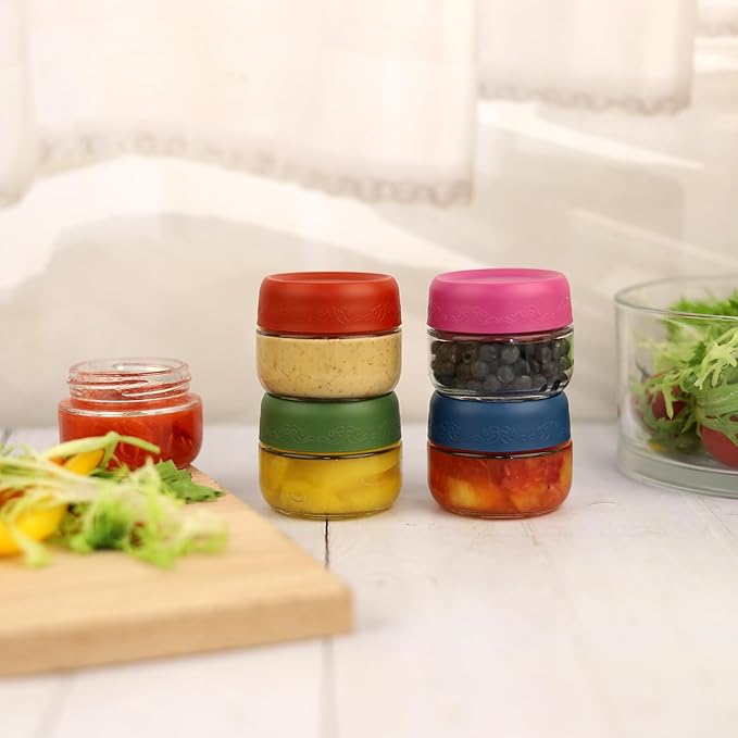 2 OZ Glass Food Jar Storage Containers with Airtight Lids, Reusable Wide Mouth Overnight Oats Glass Mason Jars for Snacks Yogurt Pudding(Multicolor 8pack)