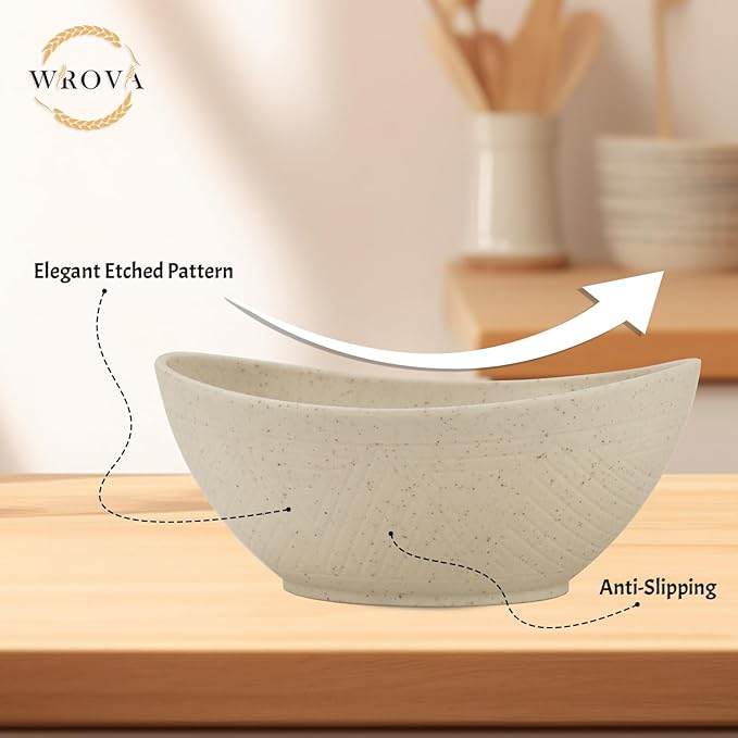Multi-Size Salad Bowls for Kitchen,Unbreakable and Stackable Wheat Straw Bowls Easy to Clean and Bpa Free,Plastic Bowl Reusable for Camping,Picnic,Hiking and R.V. Beige