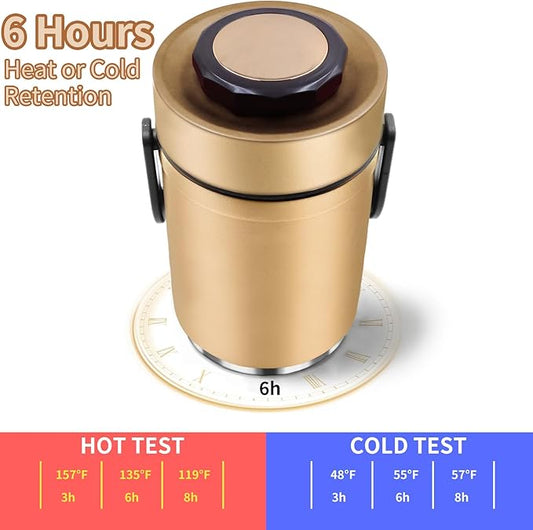 67oz Thermos for Hot Food, 3 Layered Stackable Insulated Lunch Box, Soup Thermos Jar Comes with an insulated bag, suitable for office lunches and outdoor dining, among other uses (Gold)