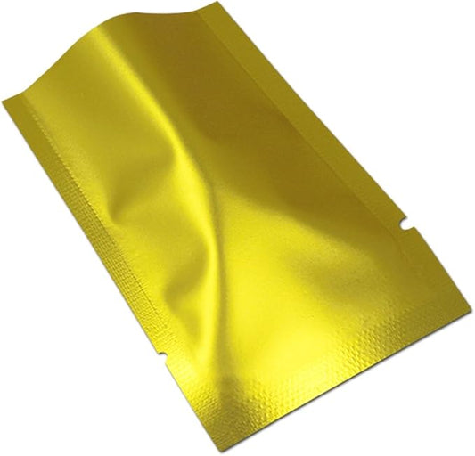 PABCK 200 Pack Matte Gold Metallic Mylar Foil Open Top Sealable Bags Vacuum Heat Seal Pouches for Food Storage Packaging with Tear Notches 6x9cm (2.4x3.5 inch)