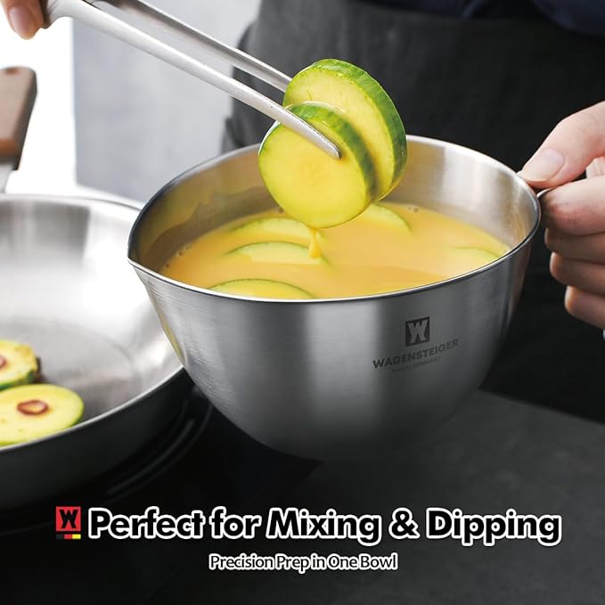 Mixing Bowl 1200ml/40.6oz & Measuring Spoon Set: Stainless Steel Measuring Bowls with Pour Spout & Handle/Multi-purpose Metal Bowl, Meal Prep, Baking Prep Kit Set (1200ml/40.6oz)