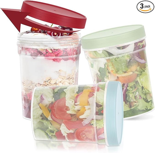 32oz Twist Top Deli Containers, Plastic Soup Container With Lids, Freezer Food Storage BPA Free, Leak Proof, Stackable, Microwave Dishwasher Safe-3Pack
