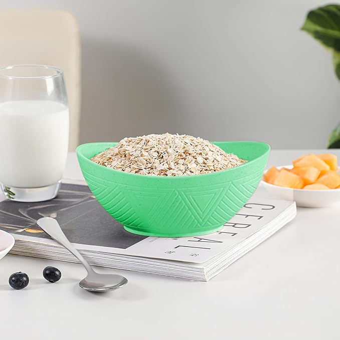 Unbreakable Cereal Bowls, 26 OZ Wheat Straw Bowl Set of 4, Microwave and Dishwasher Safe Bowls for Kitchen, Lightweight Serving Bowl for Cereal, Oatmeal, Salad (Memphis Series)