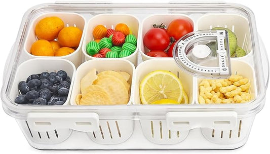 Divided Serving Tray with Lid, Fruit Storage Containers for Fridge, Snack Box, Portable Food Storage Containers with 8 Compartments Keep Vegetables/Fruit/Meat/Salad (Containers-D)