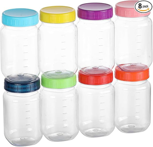 novelinks Plastic Jars 16 oz With Colorful Lids Wide-mouth Mason Jars 16 oz With Lids Plastic MasonJars For Storge (8)