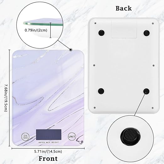 Food Scale Kitchen Digital Scale Food Ounces and Grams Dieting Baking Cooking Waterproof Glass Panels LCD Display,4 Units Scale Tare Function Marble Purple
