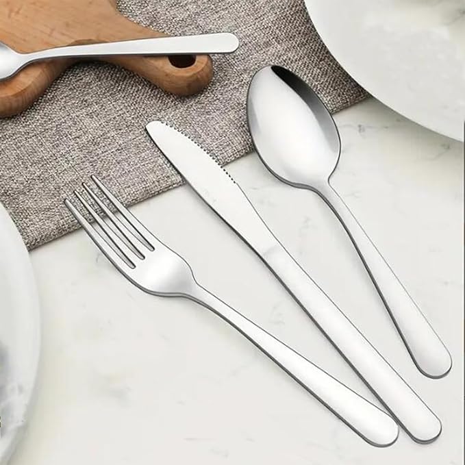 24 pcs Flatware Set, Silverware Set for 6, Knife Fork Spoon, Home Dinnerware Tableware Set for 6, Cutlery Set, Include Knives/Forks/Spoons (Silver/New)
