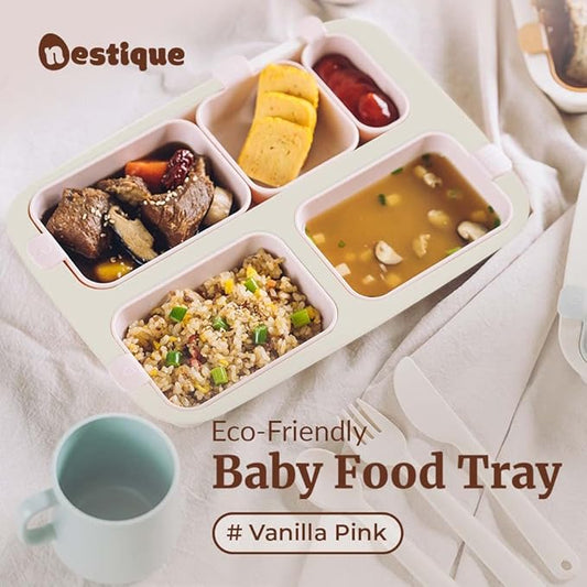 NESTIQUE Diet Portion Control Plate| Food Portion Containers & Divided Plates for Adults | Reusable & Microwavable Plates with Dividers |Silicon Portion Control Containers for Weight Loss Vanilla Pink