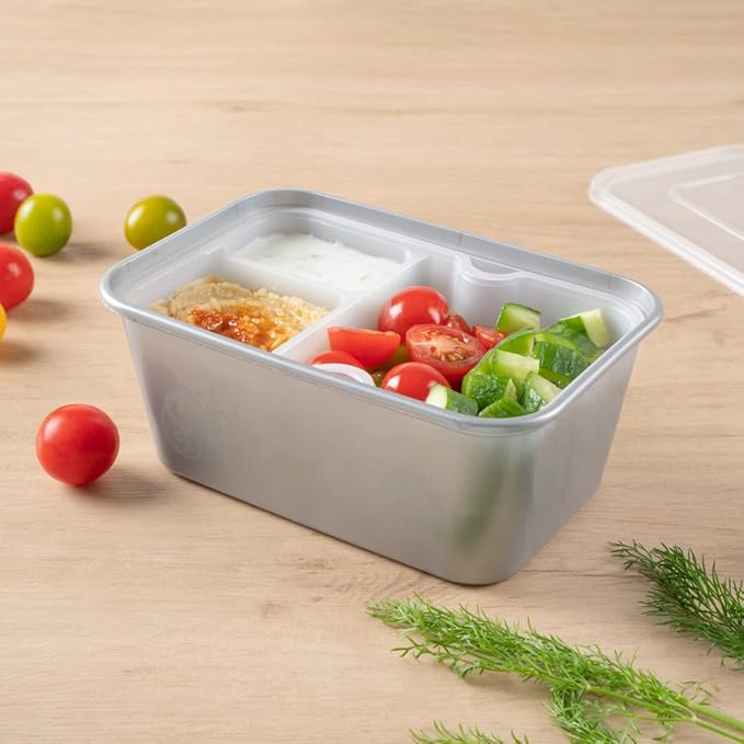 Restaurantware TRAYS ONLY: Futura 10 Ounce Trays For Meal Prep Containers 100 Microwavable Trays For 32 Or 37 Ounce Containers - Containers Sold Separately 3 Compartments White Plastic Food Trays