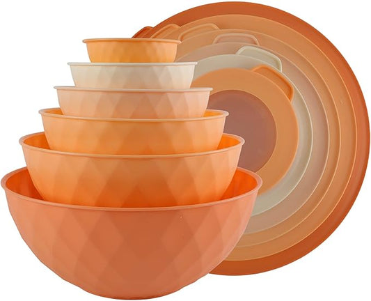 COOK WITH COLOR Mixing Bowls with Lids - 12 Piece Plastic Nesting Bowls Set includes 6 Prep Bowls and 6 Lids, Non Slip Bottom and Diamond Design - Microwave Safe (Mint)