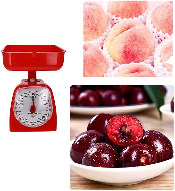 Utoolmart Mechanical Kitchen Scale - Diet Food Scale - with Pounds & Kilogram Measurements - Measuring Range 5000g Accuracy 5g with Tray Red