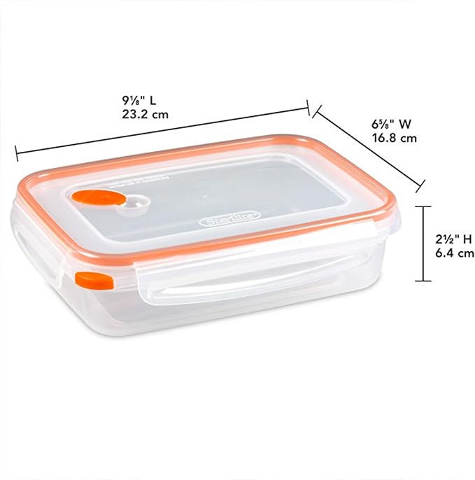 Sterilite Ultra-Seal 5.8 Cup Rectangle, Airtight Food Storage Container, Latching Lid, Microwave and Dishwasher Safe, Clear With Orange Gasket, 6-Pack