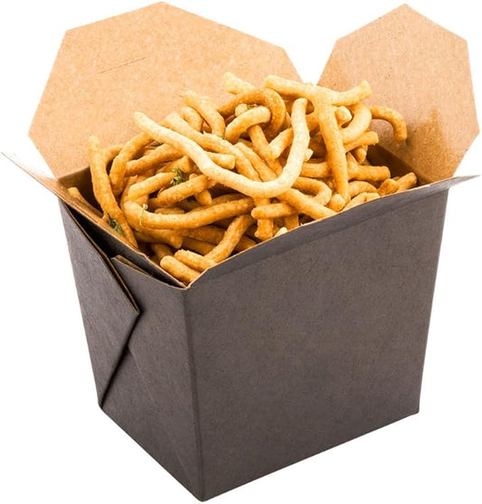 Restaurantware-8 Ounce Noodle Take Out Boxes, 200 Disposable Food To Go Boxes - Tab-Lock, Stackable, Black Paper Take Home Boxes, Greaseproof, For Restaurants, Catering, And Parties