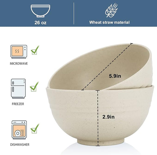 Wheat Straw Bowl Sets,8 PCS Unbreakable Cereal Bowls 26 OZ,Microwave and Dishwasher Safe Bowls, Kitchen Bowl suitable for cereal,salad,snack and soup (Beige)
