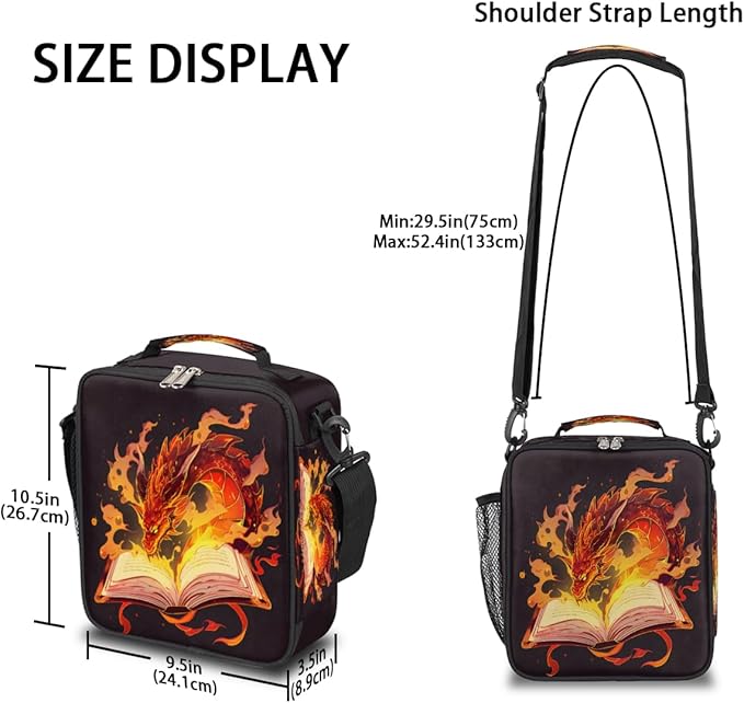 Kids Lunch Box for Boys Girls Magic Book Dragon Lunch Bag for Kids Insulated Lunch Bag Tote with Adjustable Shoulder Strap Teens Lunchbox Cooler School Picnic