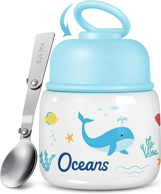 KTKUDY 17 oz Thermo for Hot Food - Stainless Steel Insulated Food Jar with Folding Spoon - Wide Mouth Soup Thermos for Kids & Adults - Thermal Lunch Container - Keeps Hot 12H / Cold 20H