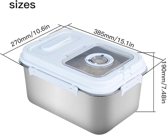 PENCK 20lbs Airtight Rice Storage Container Stainless Steel Flour Sugar Dispenser Food Box Holder Grain Cereal Bin with Measuring Cup for Kitchen Pantry Countertop, Silver