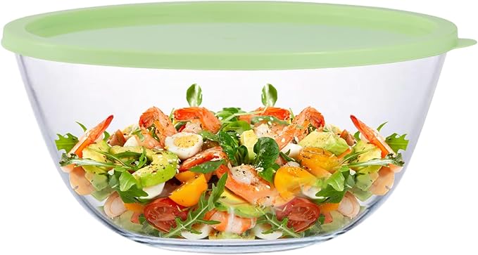 4.7 Quart Glass Mixing Bowls Large Glass Bowl with Lid Clear Salad Bowl for Cooking Baking Prepping Dishwasher Freezer, Microwave, Oven Safe