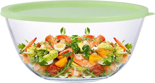 4.7 Quart Glass Mixing Bowls Large Glass Bowl with Lid Clear Salad Bowl for Cooking Baking Prepping Dishwasher Freezer, Microwave, Oven Safe