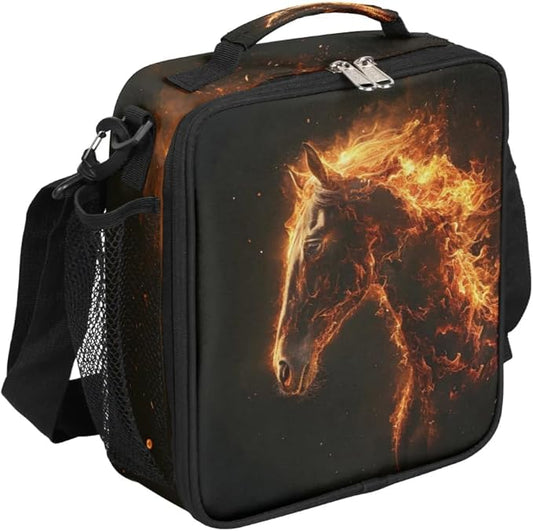 Lunch Box for Kids Boys Girls Fire Horses Kids Lunch Bag Insulated Lunch Bag Tote with Adjustable Shoulder Strap Teens Lunchbox Cooler School Picnic
