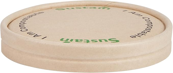 LIDS ONLY: Sustain Round Paper Soup Container Lids, 200 Disposable Ice Cream Cup Lids - Cups Sold Separately, For 5 Ounce Cups, Bamboo To Go Cup Lids, With PLA lining, Compostable - Restaurantware