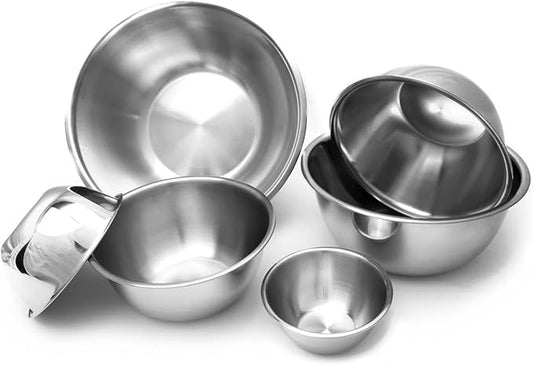 Nesting Stainless Steel Polished Mirror Finish Mixing Bowls Set, .5, 1.25, 2.75, 4.25, 6.25 and 10.75 Quart, Metallic, 6-Piece