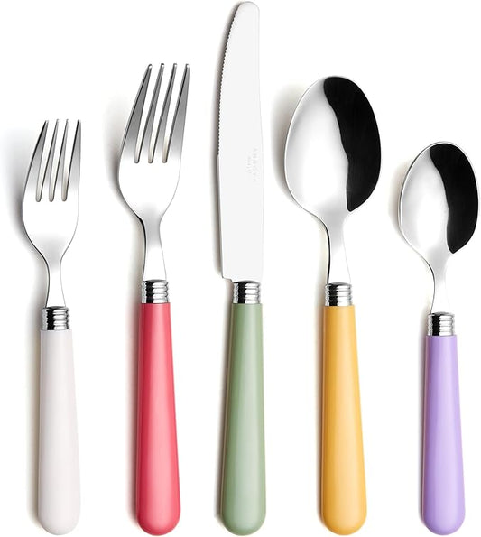 ANNOVA Silverware Set 20 Pieces Stainless Steel Cutlery Color Handle Flatware - 4 x Dinner Knife; 4 x Dinner Fork; 4 x Salad Fork; 4 x Dinner Spoon; 4 x Dessert Spoon (Mix Color)
