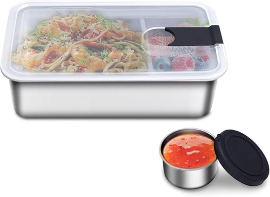 Stainless Steel Bento Lunch Box for Adult, 42oz Leak-Proof Lunch Box Containers, Microwave-Safe, with Adjustable Divider, Convenient Metal Lunchbox for Work, Travel